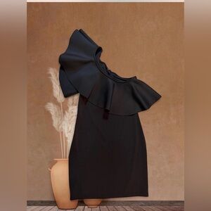 Black one shoulder ruffle dress